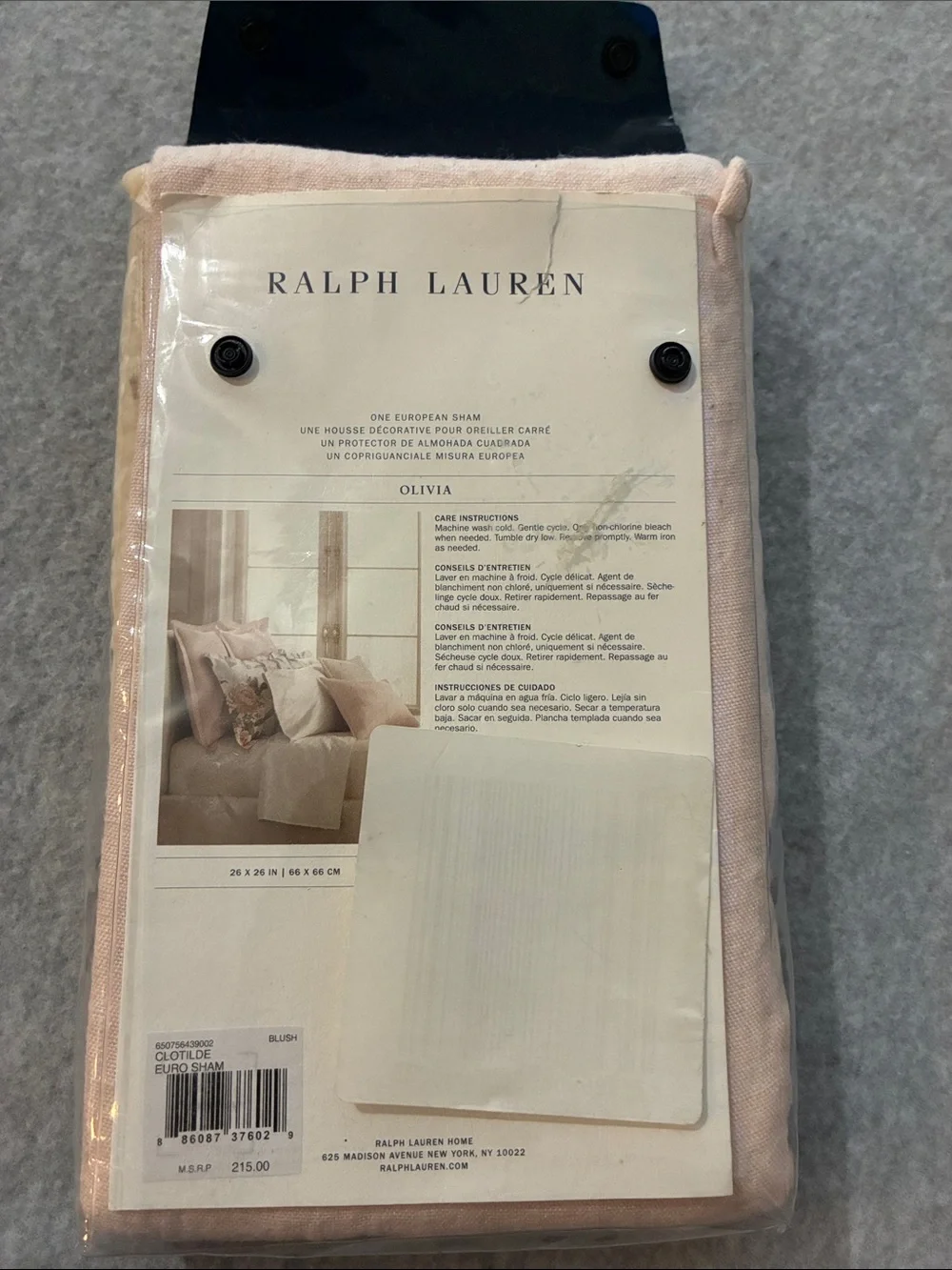 Ralph Lauren Olivia Clotilde Euro Sham, Blush, 26 x 26 IN New